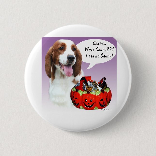 Badge Rond 5 Cm Welsh Springer Spaniel Halloween Candy (Devant)