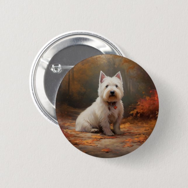 Badge Rond 5 Cm West Highland White Terrier à l'automne Leaves aut (Devant & derrière)
