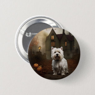 Badge Rond 5 Cm West Highland White Terrier Halloween effrayant