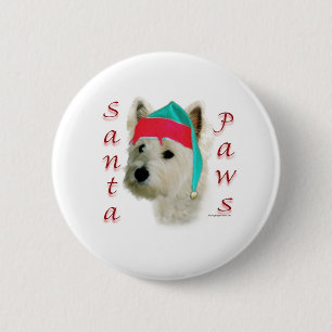 Badge Rond 5 Cm West Highland White Terrier Père Noël Paws