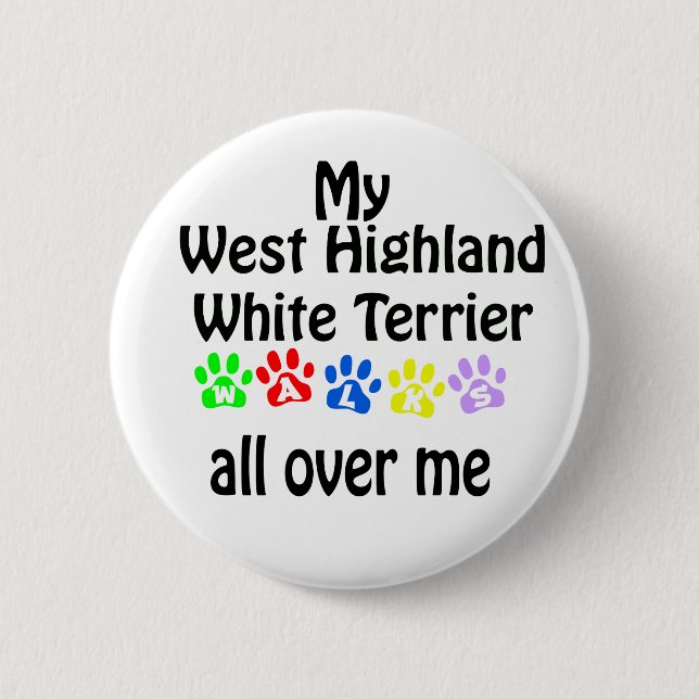 Badge Rond 5 Cm West Highland White Terrier Walks Design (Devant)