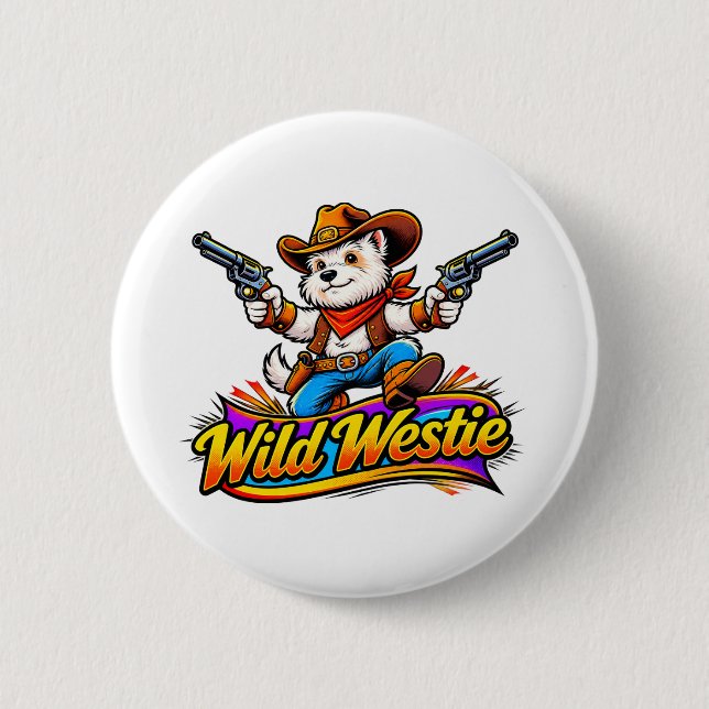 Badge Rond 5 Cm Westie Dog Cowboy (Conception Originale) (Devant)