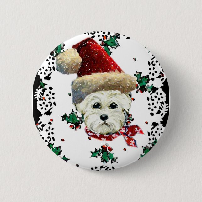 Badge Rond 5 Cm Westie Père Noël (Devant)