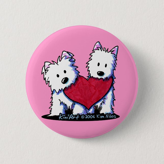 Badge Rond 5 Cm Westies Button au cœur (Devant)
