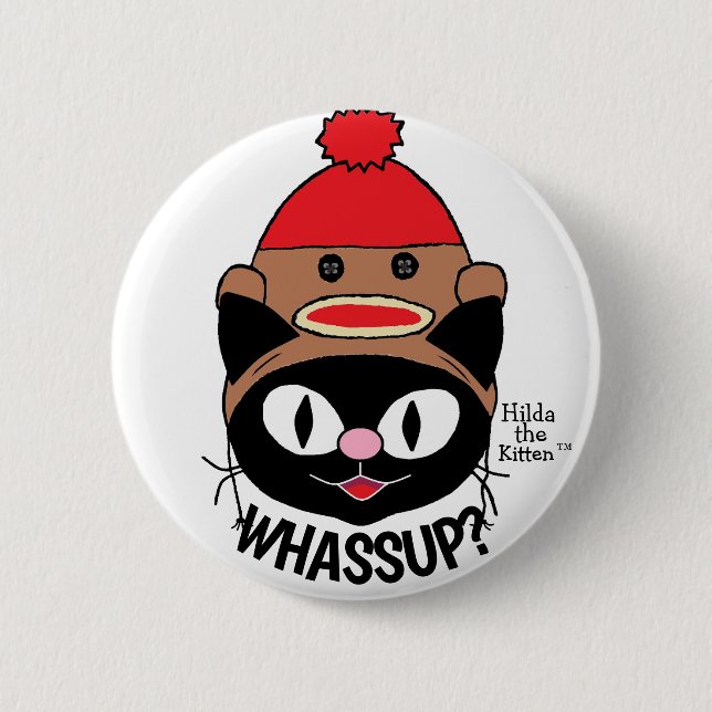 Badge Rond 5 Cm WHASSUP ? Chat de dessin avec Casquette de singe d (Devant)