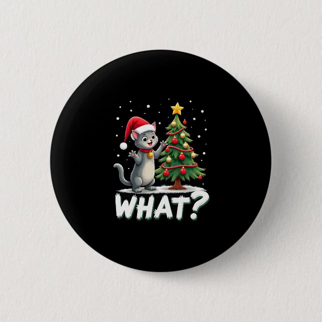 Badge Rond 5 Cm What Funny Cat Pushing Christmas Tree Over Cat Xma (Devant)