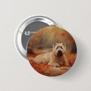 Badge Rond 5 Cm Wheaten Terrier dans les feuilles d'automne automn