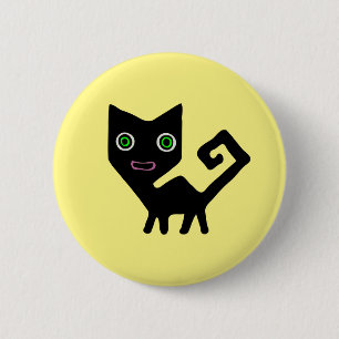 Badge Rond 5 Cm Whimsical Crooked Little Green Eyed Black Cats