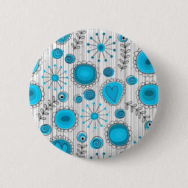 Badge Rond 5 Cm Whimsical flowers in blue and white (Devant)