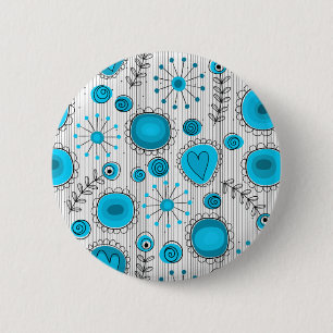 Badge Rond 5 Cm Whimsical flowers in blue and white