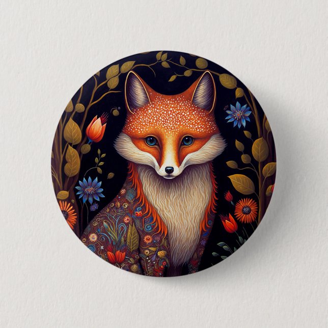 Badge Rond 5 Cm Whimsical Fox Woodland Imaginaire Art (Devant)