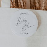 Badge Rond 5 Cm Whimsical Gender Neutral Baby Shower<br><div class="desc">Introducing our whimsical gender-neutral baby shower button—perfect for any season, whether it's fall, winter, spring, or summer! This button has a boho-chic vibe with modern, elegant calligraphy and a minimalist black-and-white design. It's pretty and unique, with a touch of vintage shabby chic, making it perfect for both boys and girls....</div>