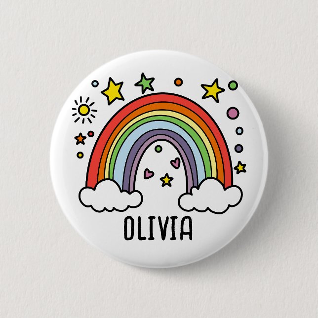 Badge Rond 5 Cm Whimsical Rainbow Personnalisé Girls (Devant)