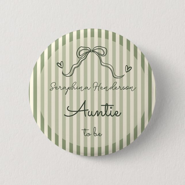 Badge Rond 5 Cm Whimsical Sage Green Baby Shower Auntie To Be (Devant)