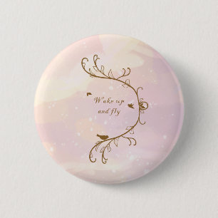 Badge Rond 5 Cm Whimsical Soft Rose Se réveiller et voler