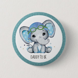 Badge Rond 5 Cm Whimsical Watercolor Elephant Baby shower avion