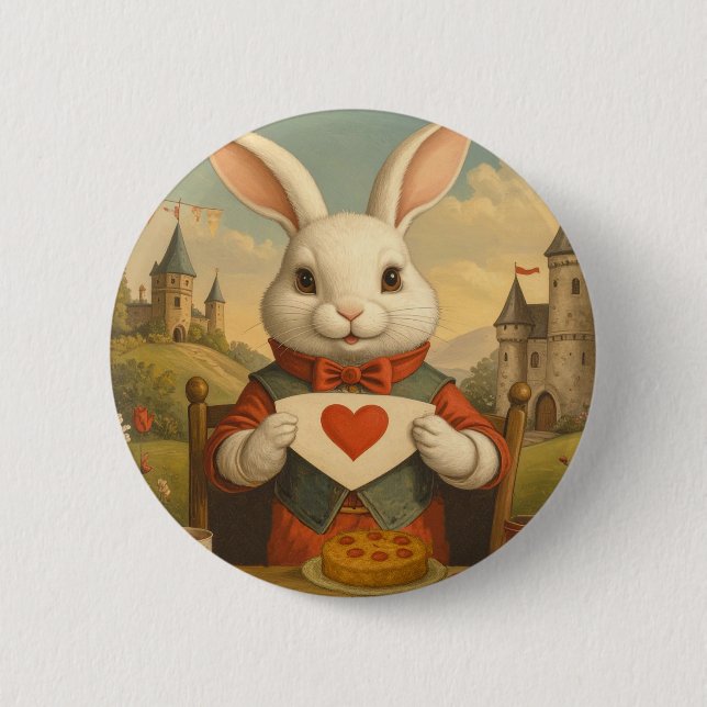 Badge Rond 5 Cm Whimsical White Rabbit Hearts Enchanted Wonderland (Devant)