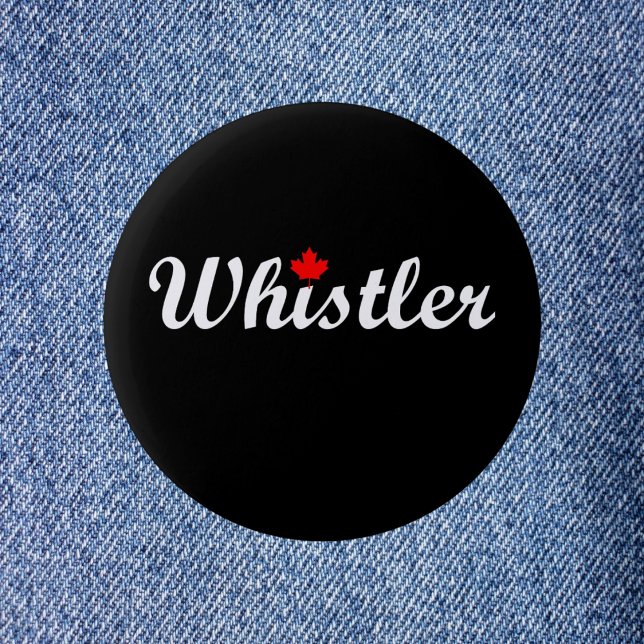 Badge Rond 5 Cm Whistler Canada Script Texte Maple Leaf Dark (Créateur téléchargé)
