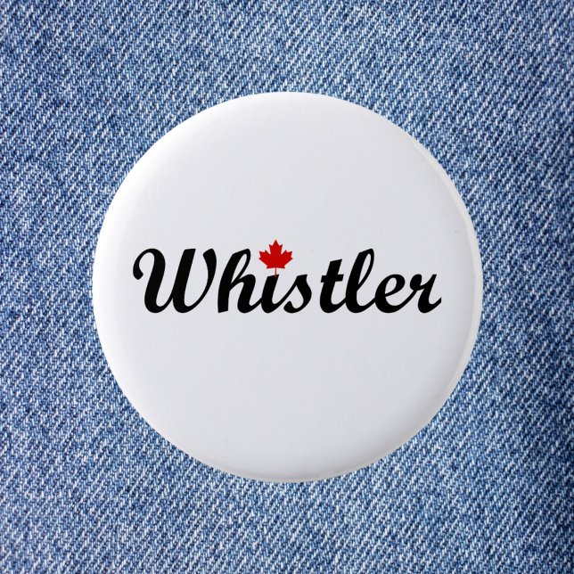 Badge Rond 5 Cm Whistler Canada Script Texte Petite feuille d'érab (Créateur téléchargé)