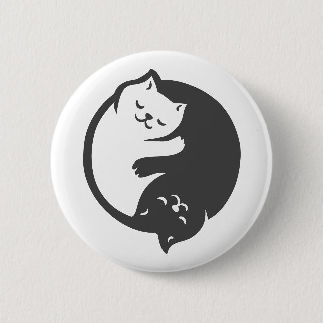 Badge Rond 5 Cm White and Black Cat Yin-Yang - choose back color (Devant)