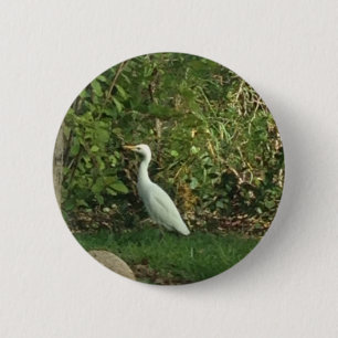 Badge Rond 5 Cm White Egret