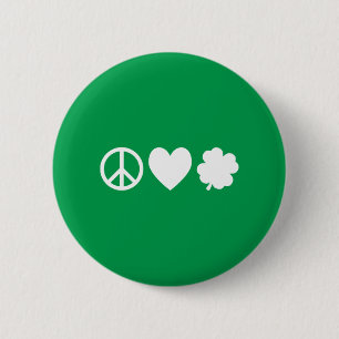 Badge Rond 5 Cm White Peace Love & Shamrocks