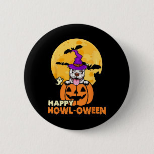 Badge Rond 5 Cm White Pitbull sorcier Amoureux des chiens Happy Ha