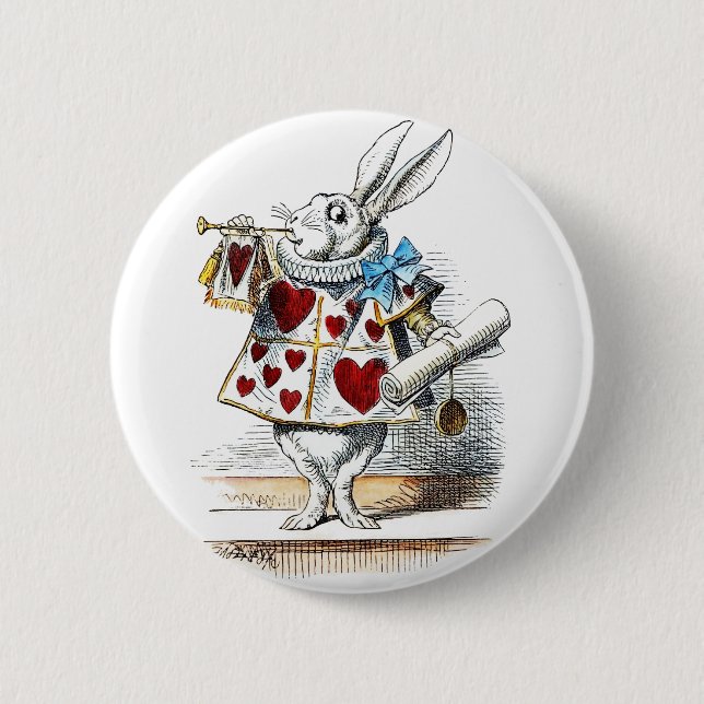 Badge Rond 5 Cm White Rabbit Alice Wonderland Hearts (Devant)