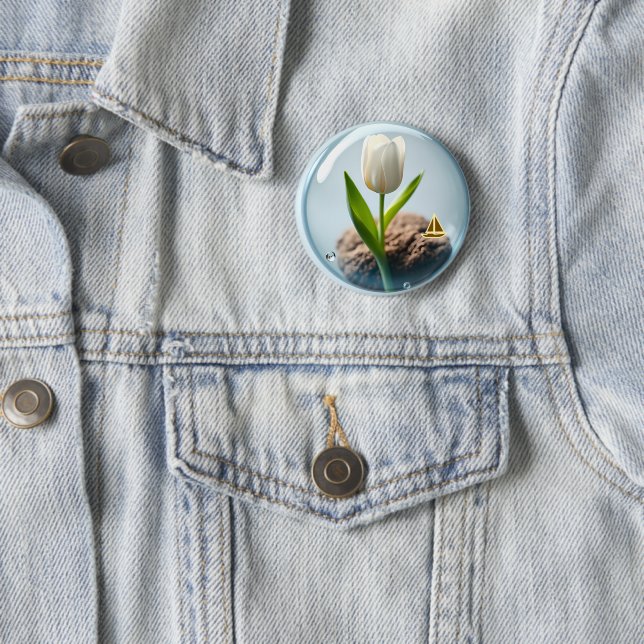 Badge Rond 5 Cm White Tulip in a Bubble (En situation)
