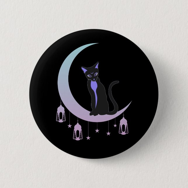 Badge Rond 5 Cm Wicca Crescent Lune Chat Mystique Pastel Goth (Devant)
