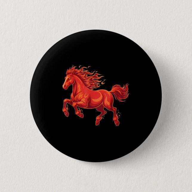 Badge Rond 5 Cm Wild Fire Horse Chinese Zodiac Sign Lunar New Year (Devant)