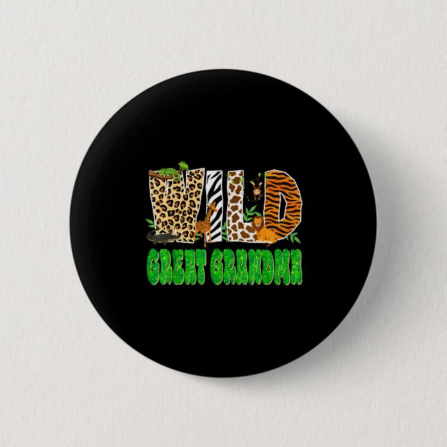 Badge Rond 5 Cm Wild Great Grandma Zoo Safari Animal Birthday Fami (Devant)