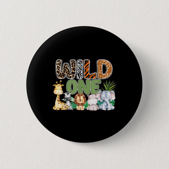 Badge Rond 5 Cm Wild One 1er anniversaire Safari famille jumelage (Devant)