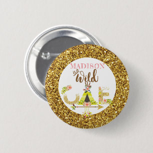 Badge Rond 5 Cm Wild One Girl First Birthday Or personnalisé
