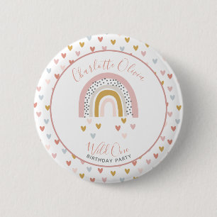 Badge Rond 5 Cm Wild One Muted Rainbow Girl's 1st Birthday Party