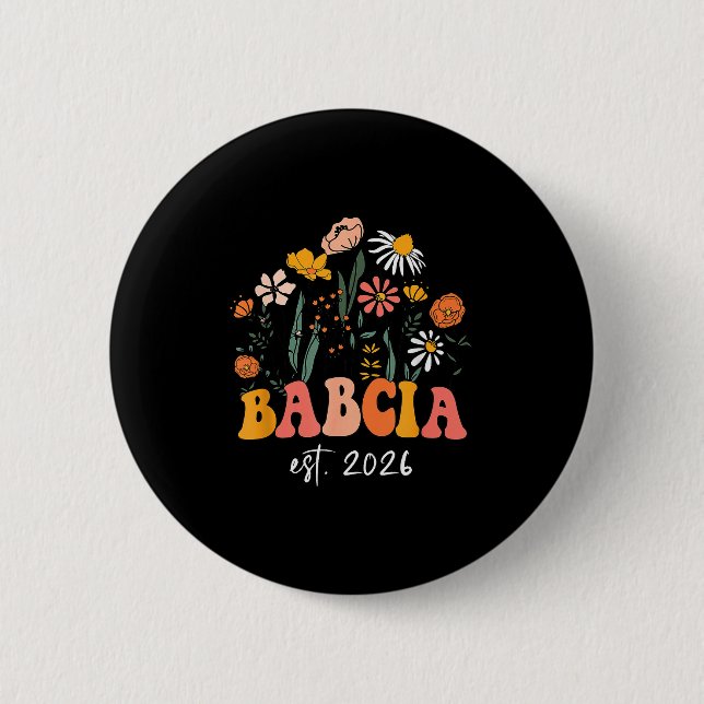 Badge Rond 5 Cm Wildflowers Babcia Est 2026 New Baby Reveal Ideas  (Devant)