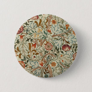 Badge Rond 5 Cm William Morris Acanthus Broderie Motif Floral