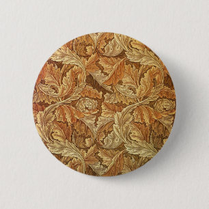 Badge Rond 5 Cm William Morris Acanthus Brun Feuilles d'Automne