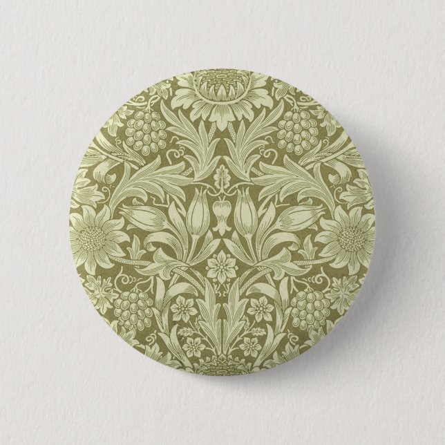 Badge Rond 5 Cm William Morris Fleur verte tournesol (Devant)