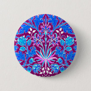 Badge Rond 5 Cm William Morris Hyacinth Imprimer, Aqua et Purple