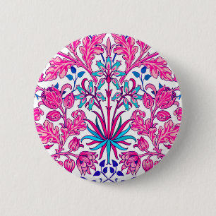 Badge Rond 5 Cm William Morris Hyacinth Imprimer, rose Fuchsia