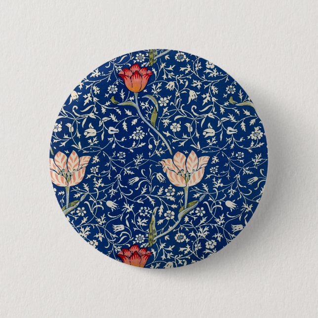 Badge Rond 5 Cm William Morris Medway Floral bleu (Devant)