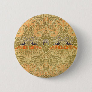 Badge Rond 5 Cm William Morris Paon Dragon Arts et Métiers Vintage