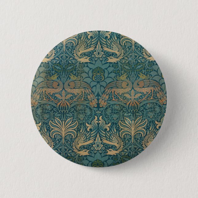 Badge Rond 5 Cm William Morris Peacock et Dragon Textile Design (Devant)