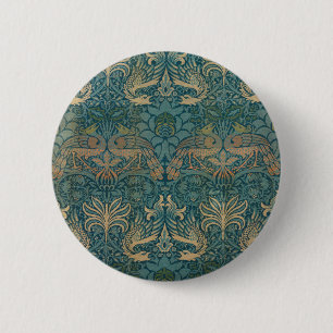 Badge Rond 5 Cm William Morris Peacock et Dragon Textile Design