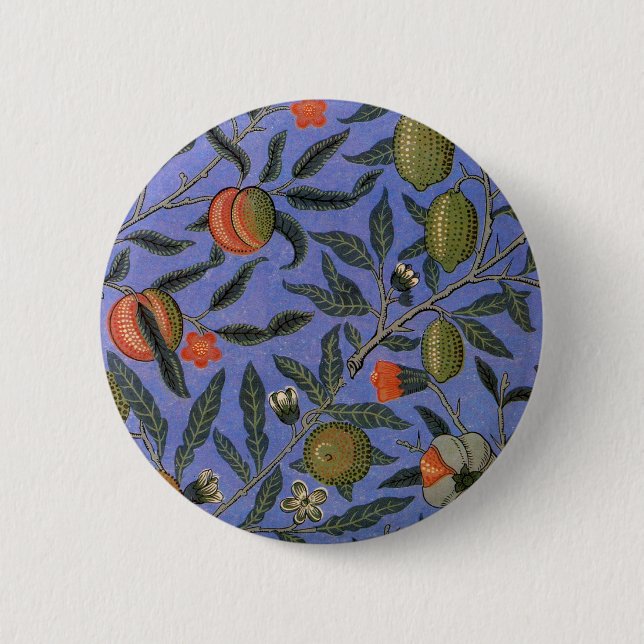 Badge Rond 5 Cm William Morris Pomegranate Bleu papier peint color (Devant)