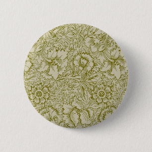 Badge Rond 5 Cm William Morris Poppy Classic Floral Green