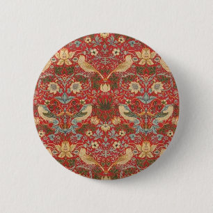 Badge Rond 5 Cm William Morris Red Strawberry Thief