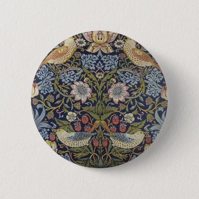 Badge Rond 5 Cm William Morris Strawberry Thief Design 1883 (Devant)