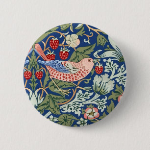 Badge Rond 5 Cm William Morris Strawberry Thief Marine Corail